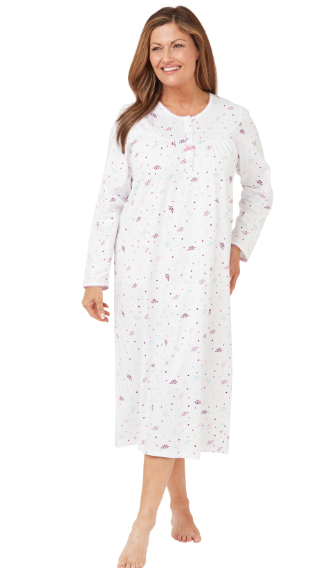 Marlon Spot & Leaf Long Sleeve Cotton Nightdress